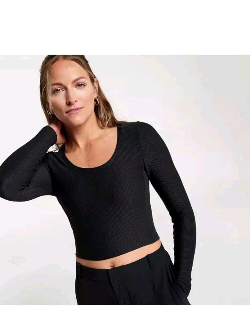 CALIA Women's Cropped Long Sleeve Support Top, Pure Black, Med